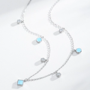 S925 silver bohemian choker necklace with blue enamel and zircon geometric charms