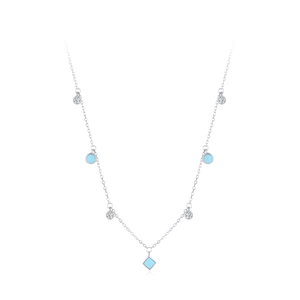 S925 sterling silver bohemian choker featuring blue enamel and sparkling zircon pendants