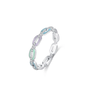 S925 Sterling Silver Chain Ring with Colorful Enamel and Inlaid Zircon Accents