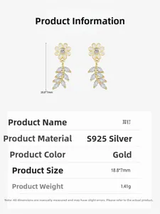 Detailed product parameters of S925 silver daisy earrings with white enamel and diamonds