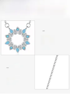 Detailed view of S925 sterling silver sunflower pendant with turquoise and 5A cubic zirconia