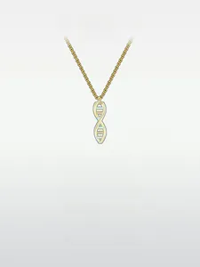 Dettaglio pendente a doppia elica DNA con smalto rosa e blu su catena in argento S925