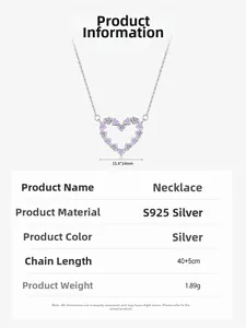 Macro detail of S925 silver heart pendant with purple enamel and zircon inlay