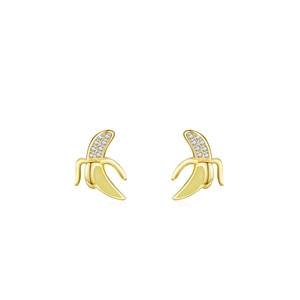 Cute S925 silver banana stud earrings with yellow enamel and sparkling pavé zircons