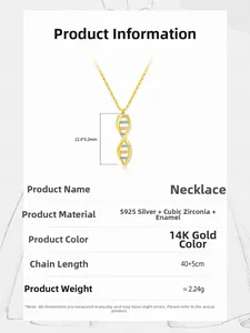 Dettaglio della collana elica DNA in argento S925 con smalto blu e pietre in zirconia cubica