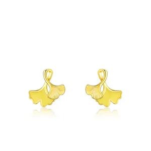 S925 Sterling Silver Ginkgo Leaf Stud Earrings 14K Gold Plated Enamel Fan Shape Earrings For Women Delicate Jewelry Gift