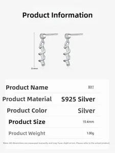 Close-up of S925 silver spiral stud earrings with 15.4mm size dimensions and 1g weight