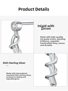 Detailed views of S925 sterling silver earrings with micro-inlaid 5A grade zircons