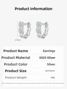 Technical dimensions of 925 sterling silver hoop earrings with pavé stones and measurements