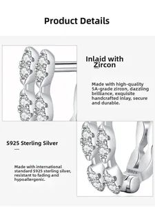 Detail of 925 sterling silver geometric earrings featuring 5A zircon with S925 hallmark