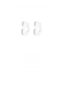 Close-up of S925 sterling silver heart hoop earrings with micro-inlaid zircon stones