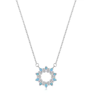 S925 Sterling Silver Sunflower Necklace For Women Vintage Turquoise Zirconia Inlaid Light Luxury Niche Clavicle Chain Jewelry