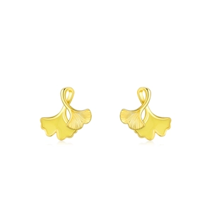 S925 silver ginkgo leaf earrings with 14K gold plating and detailed vein textures
