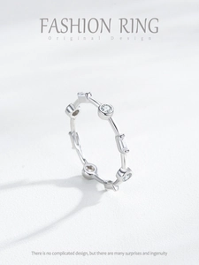 Close-up of S925 sterling silver ring featuring alternating round and baguette cubic zirconia