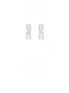 Detail of S925 silver stud earrings featuring curved streamline design and zircon stones