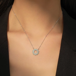 S925 sterling silver sunflower necklace with turquoise stones and white zircons for women