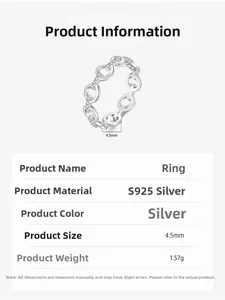 Detail view of 925 silver chain ring with zircon inlay and 4.5mm width specification