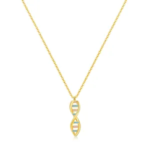 Collana con Pendente a Doppia Elica DNA in Argento Sterling 925 per Donna Placcato Oro Smalto Zirconia Gioielli Molecola