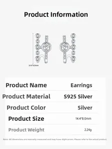Detail showing S925 sterling silver geometric stud earrings with zircon inlay dimensions
