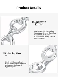 Macro detail of S925 sterling silver chain ring with 5A zircon hand-set stones