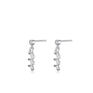 925 Sterling Silver Spiral Stud Earrings Elegant Geometric Wave Line Zirconia Inlaid Fashion Commuter Jewelry For Women