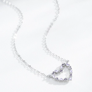 Elegant S925 sterling silver heart necklace with purple enamel and zircon accents