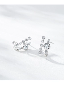 Detail of S925 sterling silver geometric earrings with sparkling zircon stones