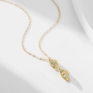 Collana elica DNA in argento S925 con smalto blu e dettagli in micro zirconi lucidi