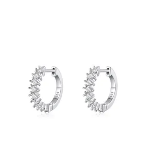 Boucles d'oreilles Créoles Géométriques en Argent Sterling 925 Zirconia Baguette Minimaliste Incrusté Petites Bijoux Femme