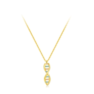 Collana molecola elica DNA in argento S925 con dettagli in smalto rosa e blu
