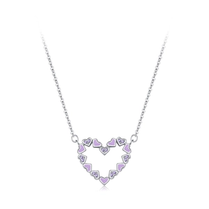 Elegant S925 sterling silver heart necklace with purple enamel and zircon stones