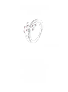 Macro shot of S925 sterling silver ring featuring pink stone leaves and sparkling stones