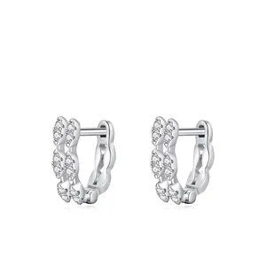 925 Sterling Silver Geometric Double Row Rhinestone Huggie Earrings For Women Luxury Fashion Jewelry Gift