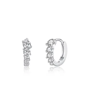 925 Sterling Silver Gradient Rhinestone Hoop Earrings For Women Light Luxury Geometric Huggie Earrings Fashion Jewelry Gift