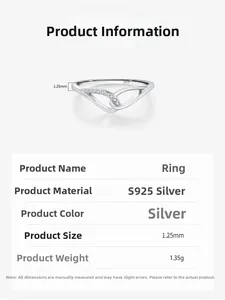 Detailed macro view of 925 silver Mobius ring with zircon inlay and 1.35g weight spec