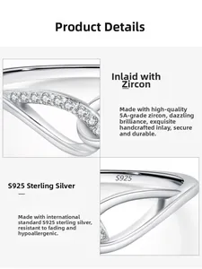 Macro detail of S925 sterling silver angel wing ring with hand-set 5A cubic zirconia