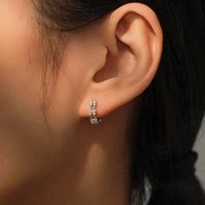 925 sterling silver geometric hoop earrings with sparkling cubic zirconia stones