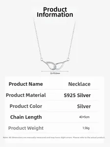 Detail specifications of S925 sterling silver angel wing necklace with size and weight info