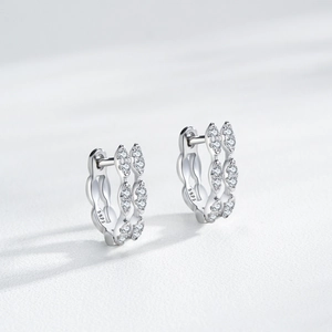 925 sterling silver geometric leaf hoop earrings with micro-pave cubic zirconia stones