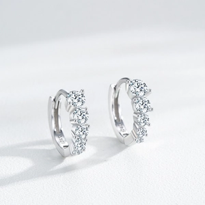 Elegant S925 sterling silver hoop earrings with five sparkling cubic zirconia gemstones