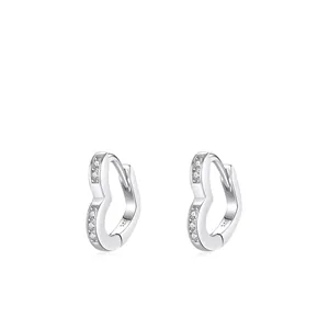 925 Sterling Silver Heart Huggie Hoop Earrings For Women Sparkling Zirconia Micro Pave Romantic Love Elegant Ear Buckle Jewelry