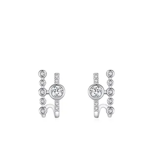 925 Sterling Silver Geometric Stud Earrings For Women Elegant Round Zirconia Inlaid Luxury Trendy Fashion Piercing Jewelry