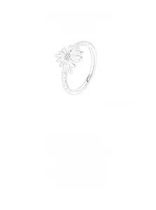 Close-up of S925 sterling silver daisy ring featuring detailed twisted rope texture band