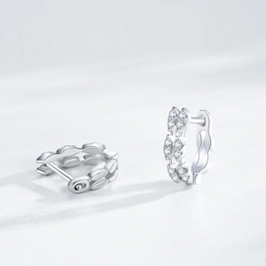Elegant 925 sterling silver geometric hoop earrings with double-row zircon stones