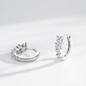 S925 sterling silver hoop earrings with clear cubic zirconia stones in multiple angles