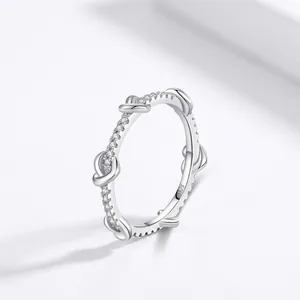 S925 Sterling Silver Heart Knot Ring For Women Pave Rhinestone Minimalist Stackable Finger Ring Fashion Jewelry Gift