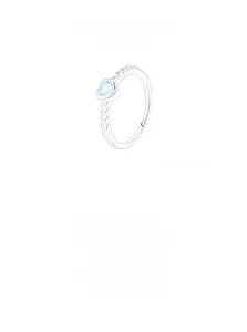 Macro detail of S925 sterling silver ring featuring a blue heart-shaped gem and twisted band