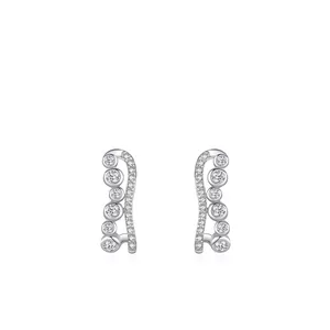 Elegant 925 Sterling Silver Wave Stud Earrings For Women With Zirconia Inlaid Minimalist S-Shape Geometric Earring Jewelry