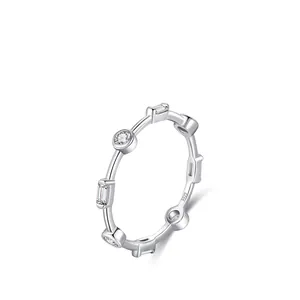 S925 Sterling Silver Geometric Ring For Women Minimalist Zirconia Inlaid Stackable Finger Ring Fashion Light Luxury Jewelry Gift