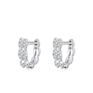 925 sterling silver geometric hoop earrings with double row sparkling zircon stones